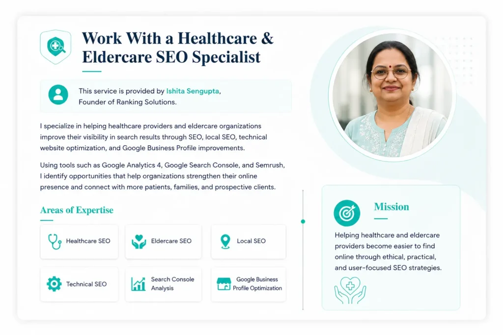 Ishita Sengupta SEO specialist profile for healthcare & eldercare